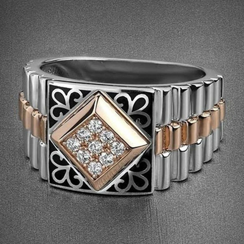 Современный три ряда два тона мужское кольцо в стиле хип-хоп роскошный бренд Геометрические заполненные свадебное фианитовое кольцо подарок для женщин Z5M339