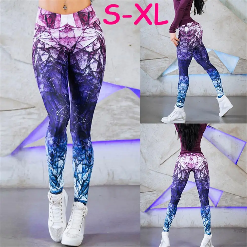 

2018 summer autumn Newest Sexy Colorful Purple Print Sports Yoga Pants High Waist Hip Lifting Yoga Leggings Pants For Women