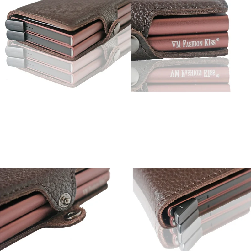 VM FASHION KISS мягкая натуральная кожа RFID мини кошелек безопасность Смарт двойная коробка алюминиевый бизнес кредитный держатель для карт металлический кошелек