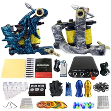 2 электромагнитные машинки для татуажа набор приборов черный блок питания, иглы постоянный макияж профессиональный набор татуировки набор