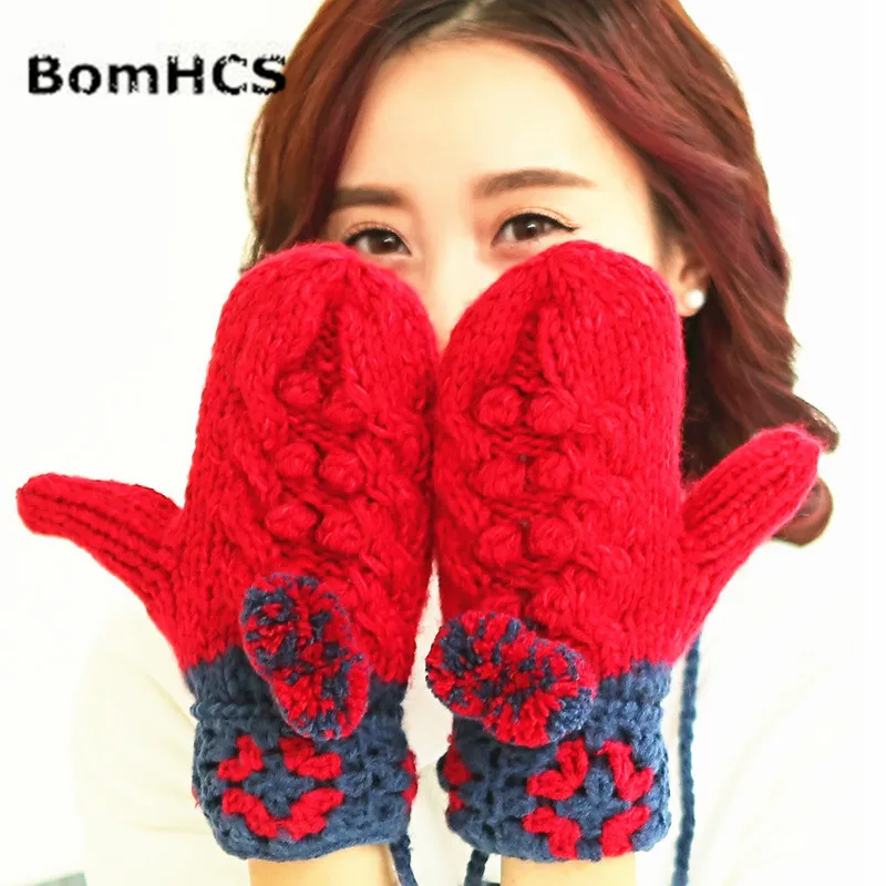 

Lady Fashion Winter Thick Warm Gloves Handmade Knitted Mittens