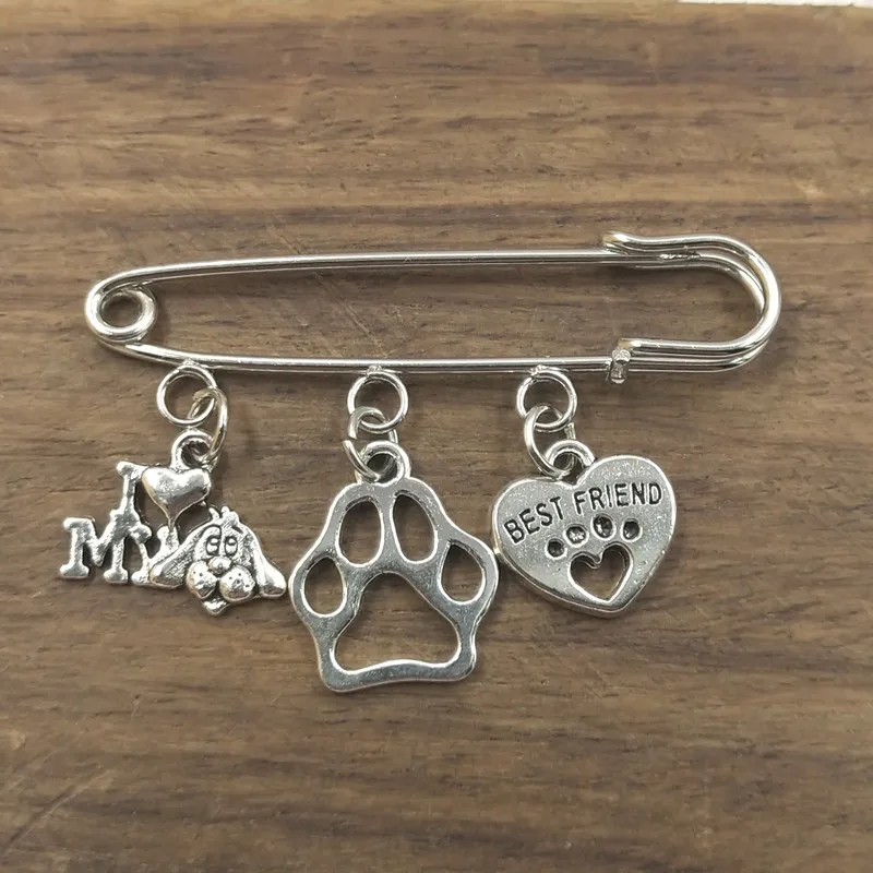 

New I Love My Dog Lover Charm Brooch Cute Best Friend Heart Dog's Paw Brooch Pendants