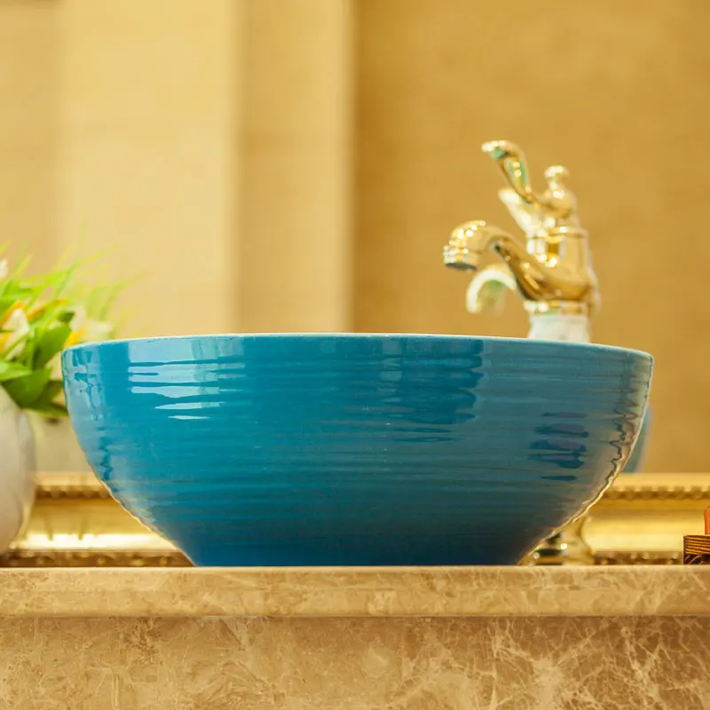 Blue And White Ceramic Art Basin Sinks Counter Top Wash Basin Bathroom Vessel Sinks vanities jingdezhen wash basin bowls (1)