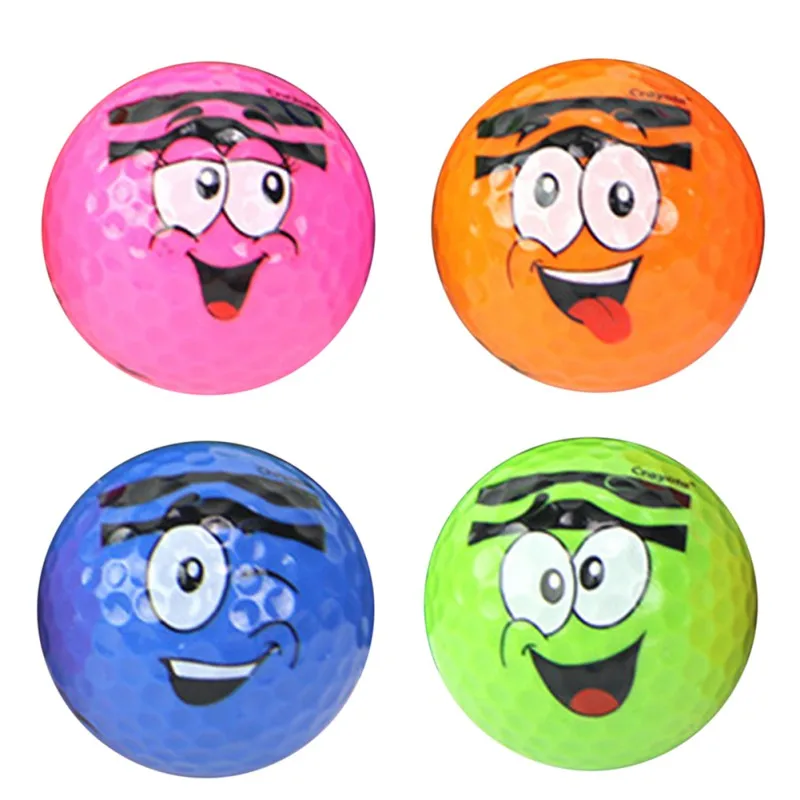 Golf Ball Cartoon Face Printed Synthetic Rubber Golfing Practice Two Piece Balls Present Gift