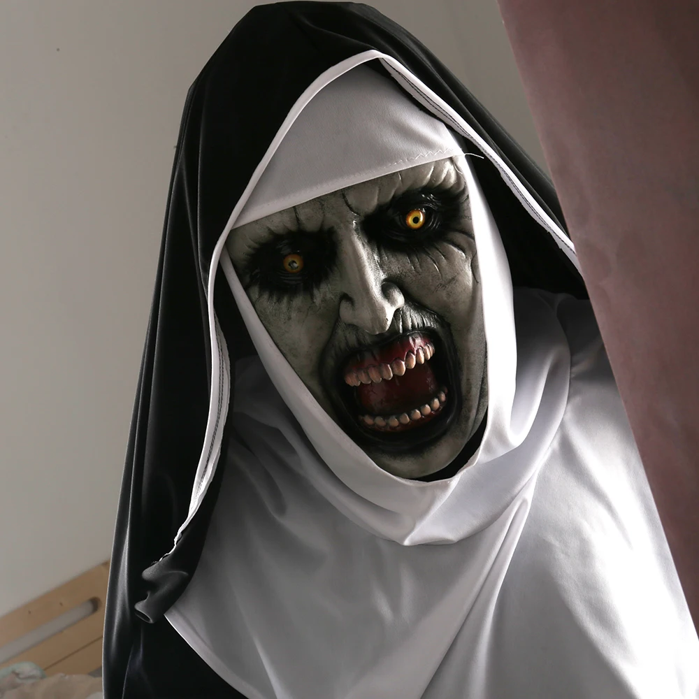 2018 The Nun Horror Mask Cosplay Valak Scary Latex Masks with Headscarf Vei...