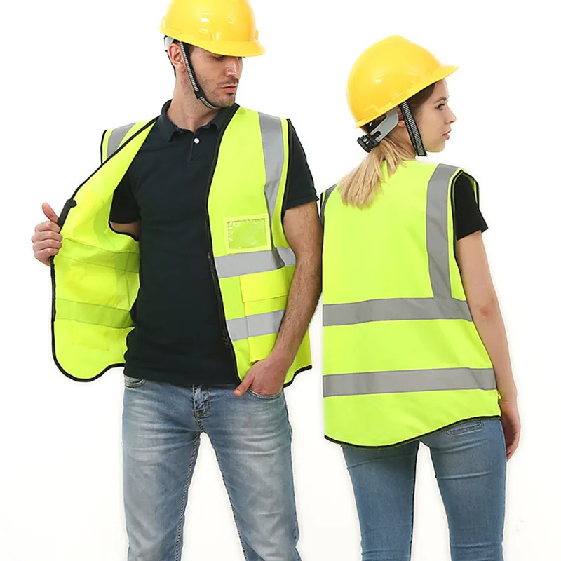 High visibility Reflective Vest Multi Pockets Workwear Reflective Jacket Safety Waistcoat Tops Work Vest for Men