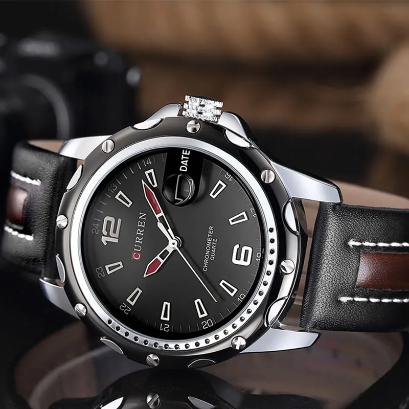 CURREN Watches Men Fashion Casual Quartz Display Date Clock Leather Strap Man Sports Wristwatch Waterproof Male Clock 