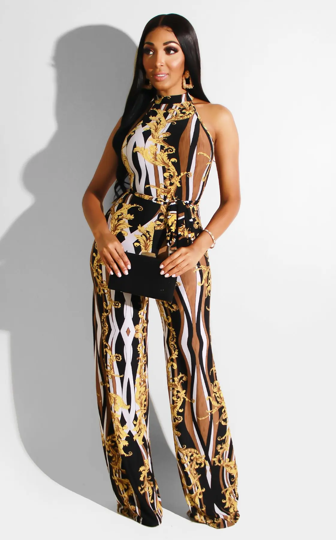 vintage Zebra print sleeveless high waist jumpsuit