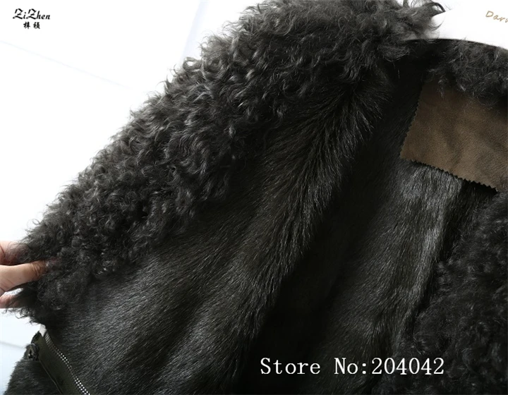 Зимнее натуральное двустороннее меховое длинное пальто для женщин, натуральный мех ягненка, пальто из натуральной овчины, теплая Съемная куртка 170909-1