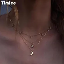 Timlee N024, Популярные Многослойные, круглые бусины, луна, звезда, стразы, богемное ожерелье