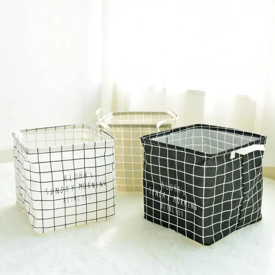 

New grid Waterproof Laundry Hamper Foldable Storage Baskets Home decoration storage barrel kids toy organizer square box AU942