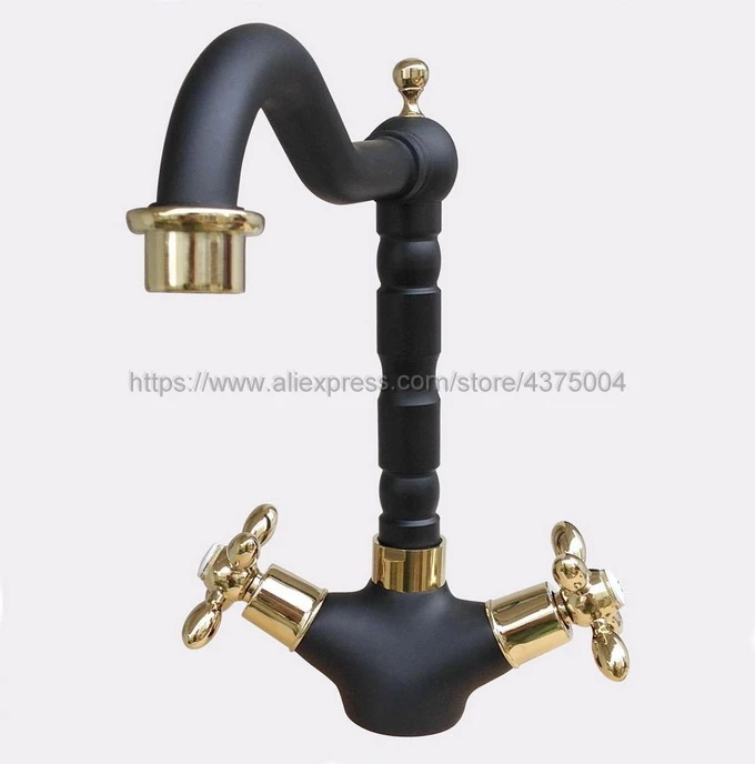 Black Oil Rubbed Bronze Gold Color Brass Bathroom Basin Faucet Double Cross Handle Single Hole Hot and Cold Tap Nnf808