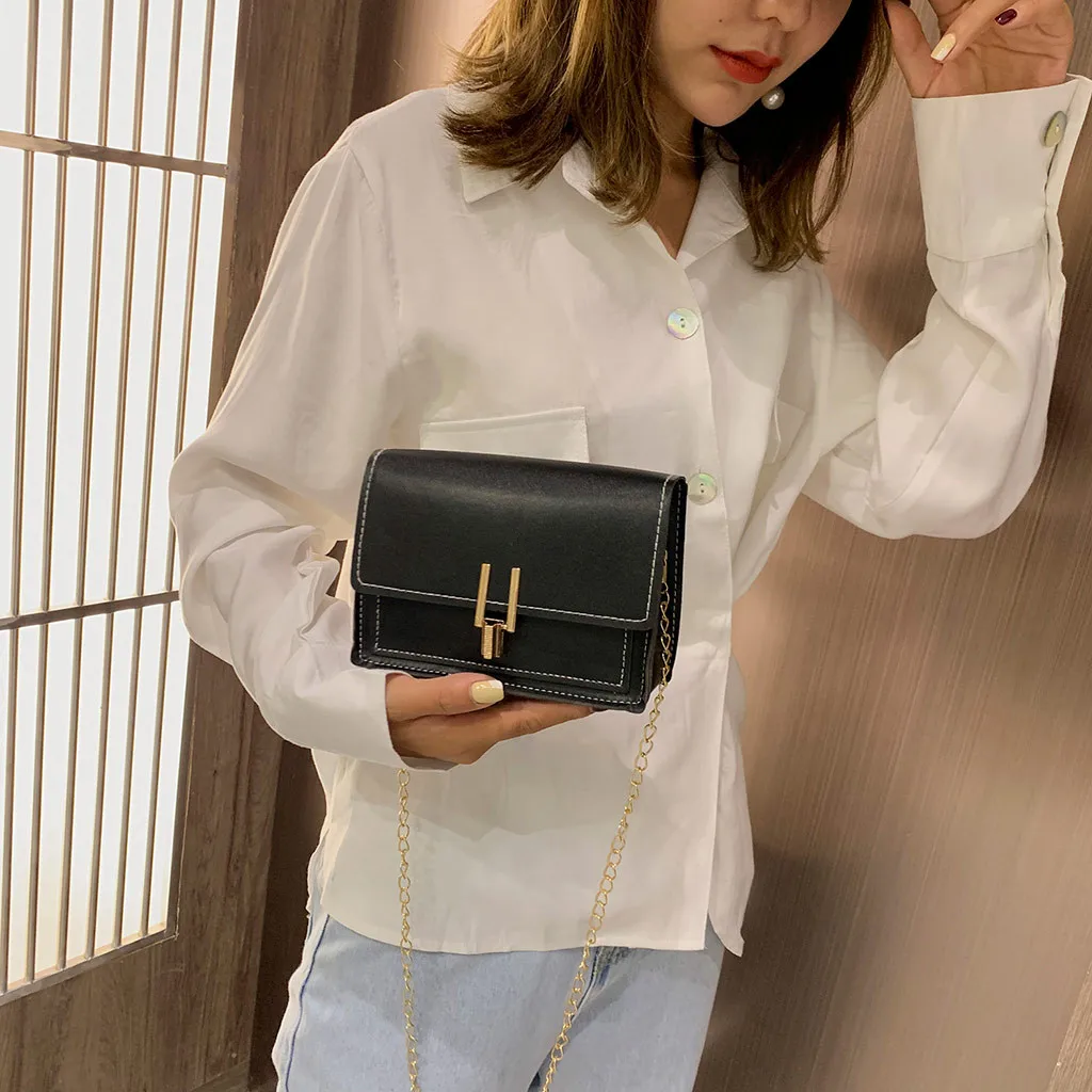 

leather bags women Chains bags Women's Fashion Metal decoration All-purpose Small Square Bag Single Shoulder Messenger Bags #15