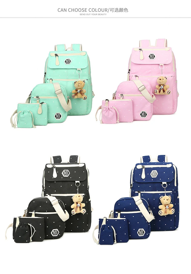 Детские школьные сумки для девочек подростков с принтом рюкзак холст 4 шт./компл. школьные рюкзаки Колледж рюкзаки; прелестная сумка на ремне