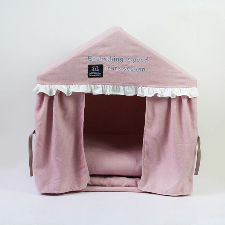  Pink Princess Camping House For Dogs Winter Warm Pet Small Breeds Home Kennel With Mats Blankets Fo
