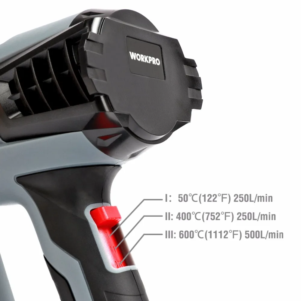 WORKPRO 220V Тепловая пушка 2000 Вт промышленный Электрический фена терморегулятор тепла Пистолеты для упаковки в термоусадочную пленку Термальность нагреватель Пластик коробка