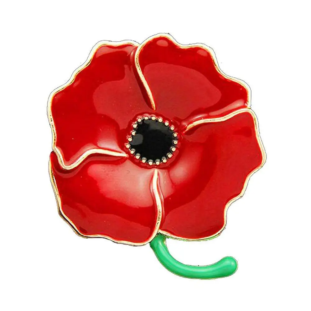 100PCS Poppy Pin Badges Brooches Enamel Engraved Four Petals Hero