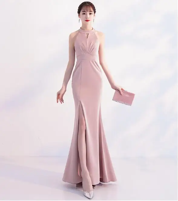 Благородный WEISS атлас вечерние платья 2019 Розовый Русалка Длинные Выпускные вечерние платья Формальное вечернее платье разделение юбка