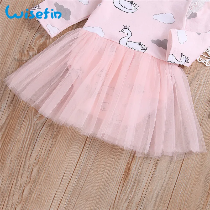 Wisefin/платье для новорожденных девочек с лебедем осенне-зимние розовые платья принцессы с длинными рукавами для малышей от 0 до 3 месяцев фатиновое кружевное платье для маленьких девочек