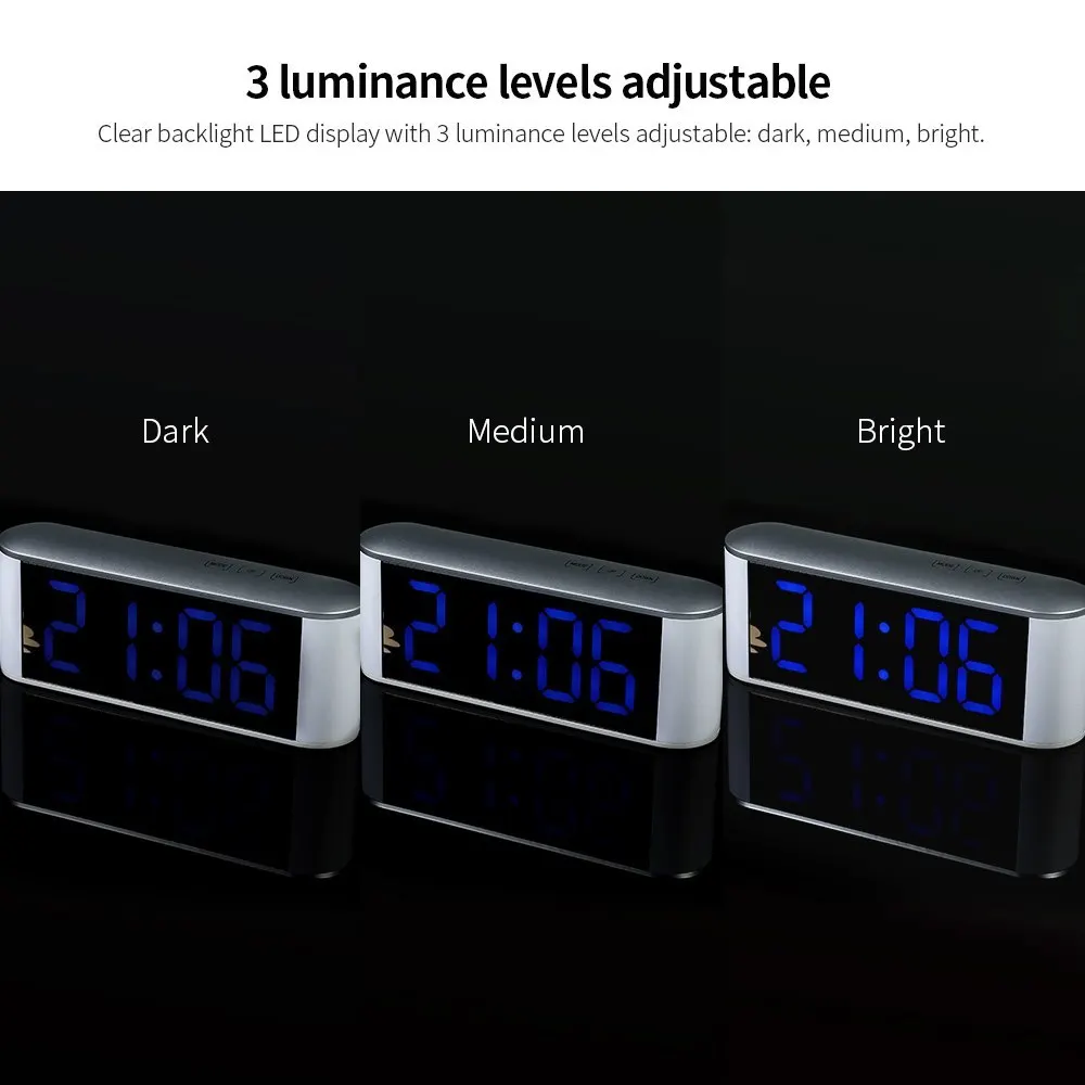 Цифровой будильник с сенсорным управлением, светодиодный, зеркальные часы с питанием от USB, 12 H/24 H, настольные часы с функцией повтора, регулируемый светодиодный светильник