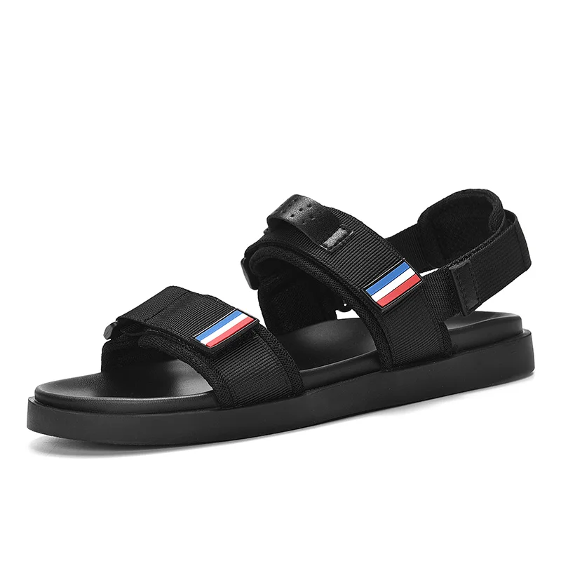 SUROM/летние мужские сандалии; нескользящая резиновая пляжная обувь; стильная повседневная мужская обувь на плоской подошве; классические черные мягкие повседневные сандалии - Цвет: S2908 black