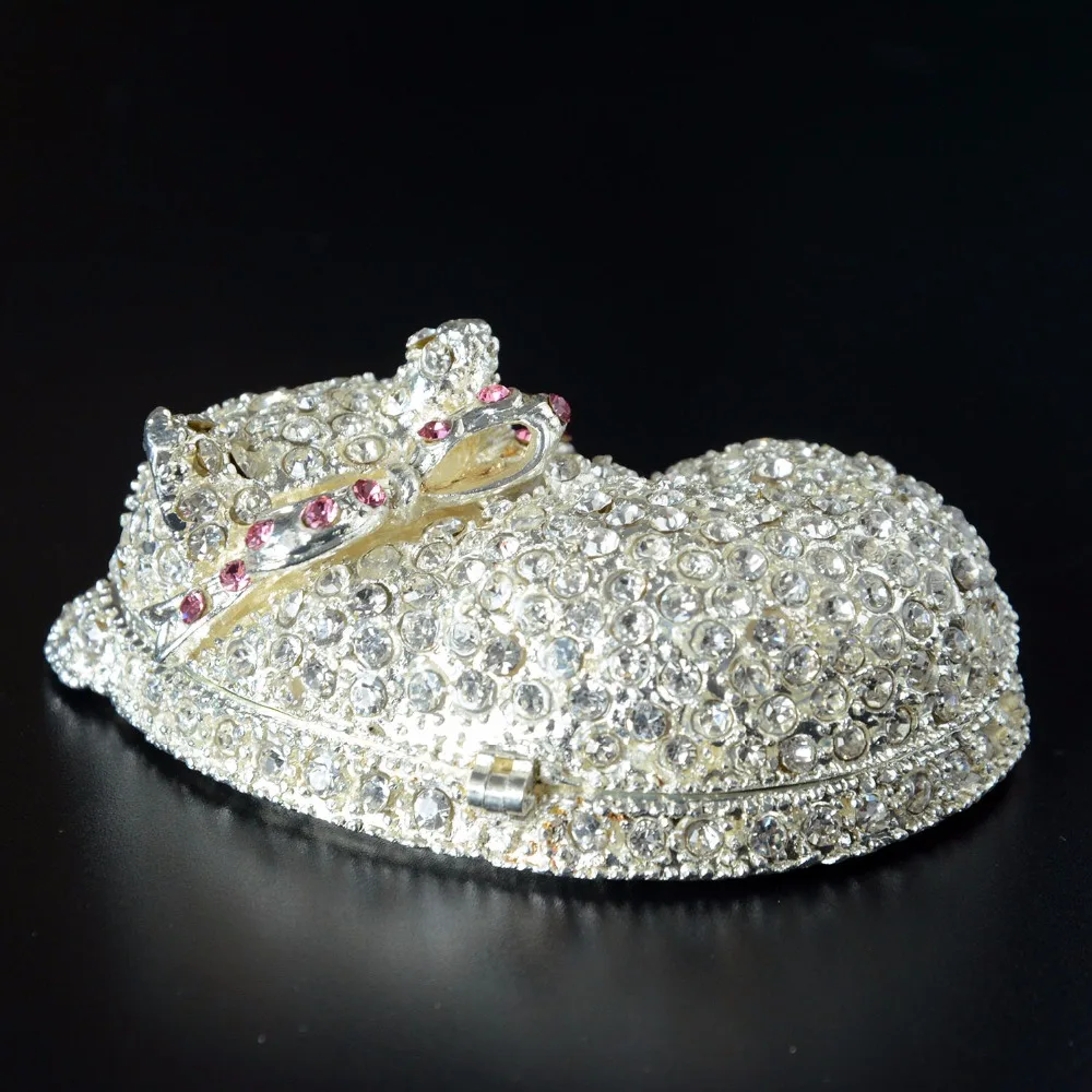 Crystal Bejeweled Cat Trinket Jewelry Box, Metal Home Decoration, Animal Figurine, Christmas Gift
