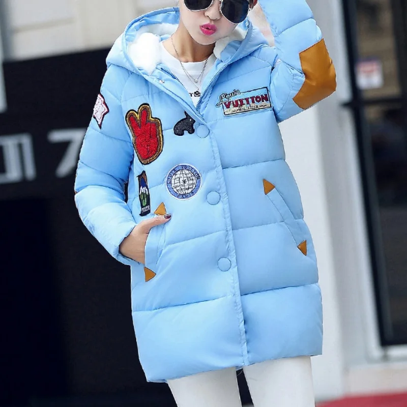 

Winter Russian Women Jacket Long Sleeve Duck Down Loose Fit Coat Snowear Pathchwork Size S-4XL Coat