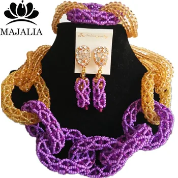

Majalia New Fashion Nigerian Wedding African Jewelery Set Purple and Champagne Crystal Necklace Bridal Jewelry Set 2RF004