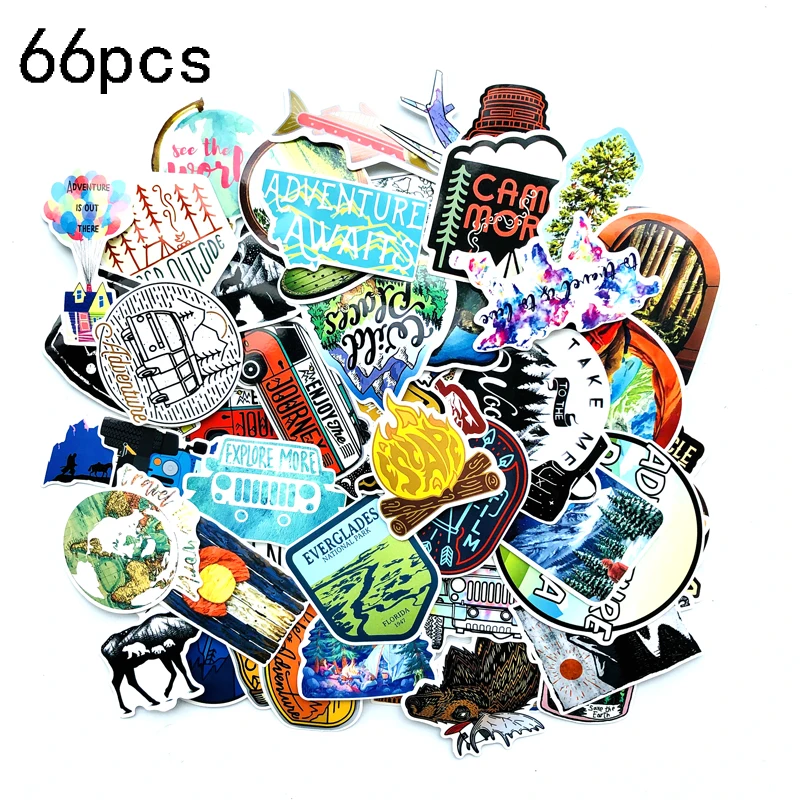 

66PCS Camping Travel Stickers Wilderness Adventure Outdoor Landscape Waterproof Decal Suitcase Laptop Motor hydro flask Sticker
