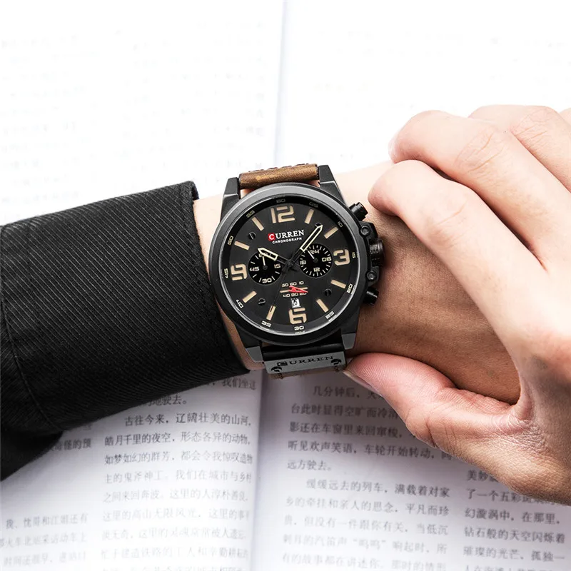 Relogio masculino Curren Мужские часы Топ бренд класса люкс Хронограф водонепроницаемые спортивные мужские часы кожа военные новые наручные часы 8314