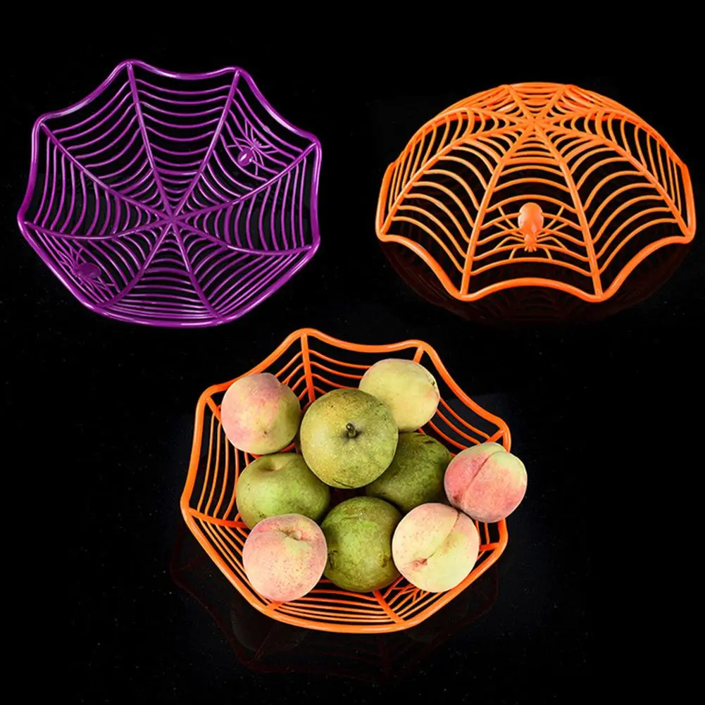 

New Creative Spider Web Biscuit Fruits Candy Plate Basket Bowl Halloween Party Decor