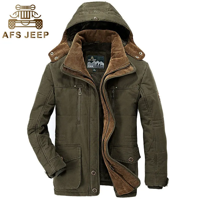 Afs Jeep зимние парки мужские толстые пальто куртки 5XL~ 6XL Повседневная мода Теплый мульти-карман дропшиппинг брендовая одежда куртки пальто - Цвет: army green asia size