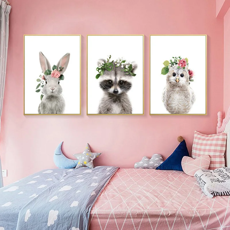 

Unframed Cute Cartoon Animal Canvas Painting Modern Minimalist Picture for Home Children's Room Decoration Wall Painting