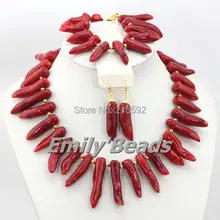 Коренастый Красный африканский Коралловые Бусины Ювелирные наборы Нигерии Свадебные Цепочки и ожерелья комплект ювелирных изделий cj346