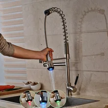 Современный Однорычажный двойной носик для кухонной раковины, кран для раковины, закрепленные смесители для воды с светодиодный распылитель для изменения цвета