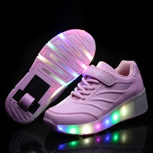 New 2016 Rose Gold Child Fashion Girls Boys LED Light Roller Skate Shoes For Children Kids Sneakers With Wheels