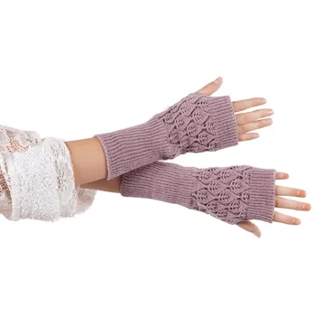 

Fashion gloves women Hollow Out Leaves Knitted winter warm Gloves gants femme fingerless gloves handschoenen