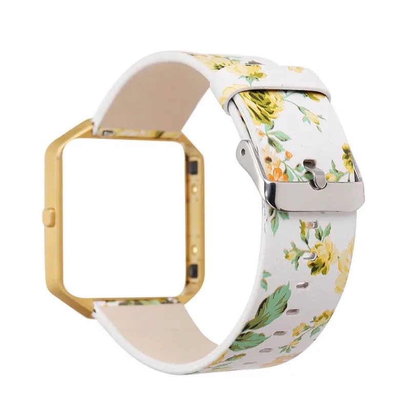 23 мм ромашка цветок кожаный ремешок для Fitbit Blaze Band Цветочный браслет цветной металлический каркас бампер крышка для Fitbit Blaze