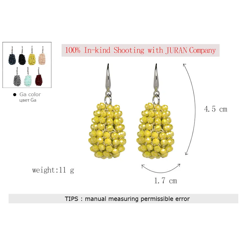 JURAN Ручной работы Бусины Висячие серьги Модные женские эффектные стеклянные конус S черные розовые серьги ювелирные изделия оптом oorbell