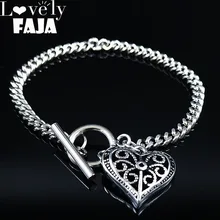 Браслет в стиле панк с сердцем из нержавеющей стали, женские браслеты серебряного цвета, браслеты, ювелирные изделия, браслеты для женщин B18403