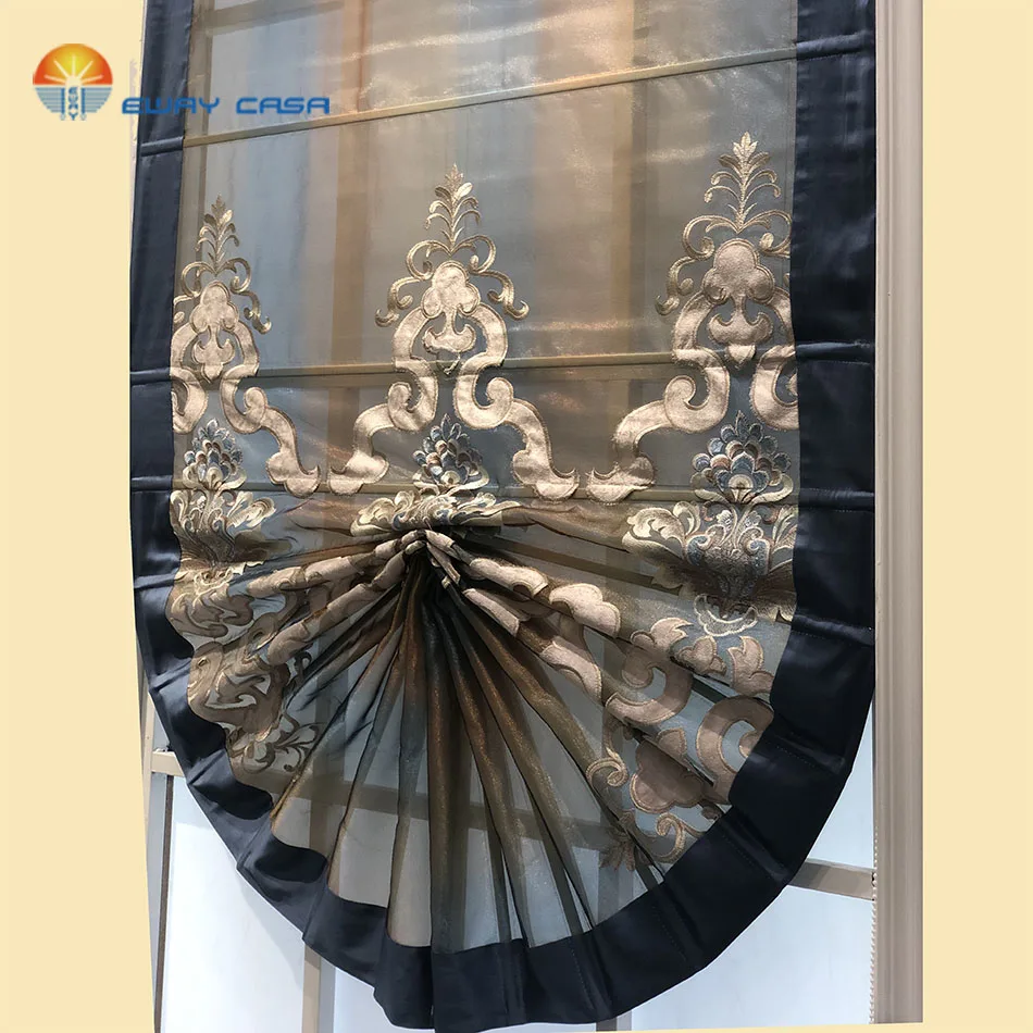 

EWAY CASA Tulle Embroidery Roman Shades with a Valance Roman Curtain Window Blind for Home Living Room RC_ LD_848S