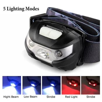 

USB charging LED headlight with red warning function outdoor waterproof running headlight balck plastic Built-in polymer