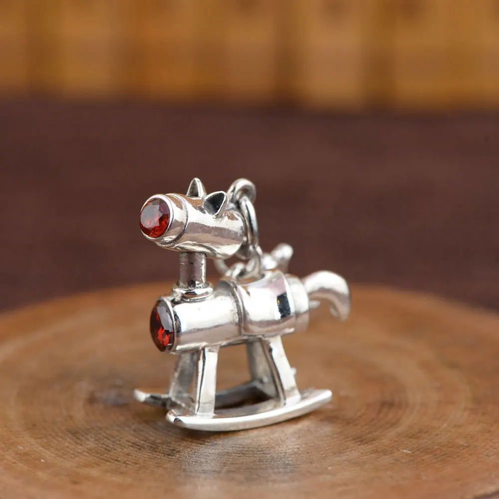 

FNJ 925 Silver Trojan Pendant New Fashion Key Red Cubic Zircon Pure S925 Solid Thai Silver Pendants for Women Men Jewelry Making
