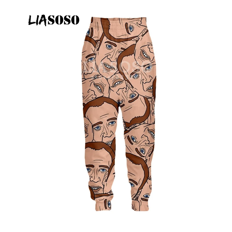 Tanie LIASOSO jesień nowe męskie damskie modne spodnie 3D Print Star nicolas cage spodnie fitness sportowy luźne spodnie hip hopowe B054 09