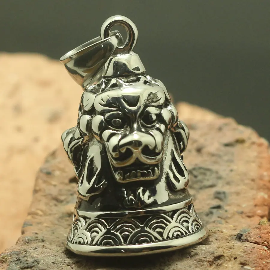 

316L Stainlesss Steel Silver Biker Cool Loong Three face pattern Bell Pendant