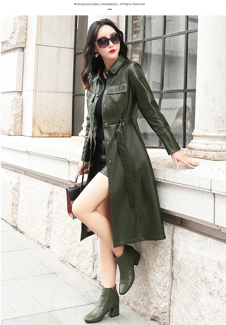 ZitherGo искусственного кожаные куртки Для женщин 2018 мода плиссированные длинные кожаные ветровка плюс Размеры M-4XL высокого качества кожаная