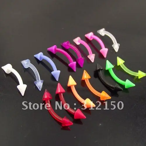 

SaYao 100pcs/lot 16G flexible eyebrow ring 1.2x8x3mm soft Sprike eyebrow rings pure colors wholesale body piercing jewelry