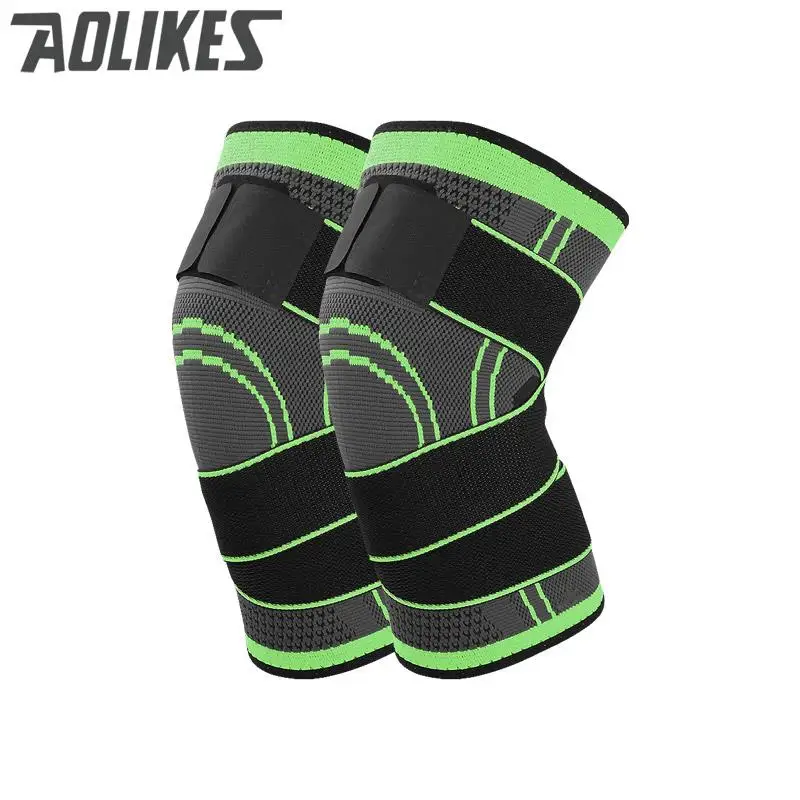 1 шт., компрессионные бинты для упражнений, противоскользящие, профессиональные двойные бандажные спортивные наколенники для фитнеса, наколенники, защита для спортзала, для баскетбола - Цвет: Green