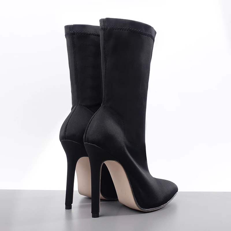 Роскошные дизайнерские женские туфли на высоком каблуке 11 см; Фетиш; Шелковый носок; сапоги на шпильках; растягивающиеся ботильоны; Scarpins; весенняя обувь для выпускного