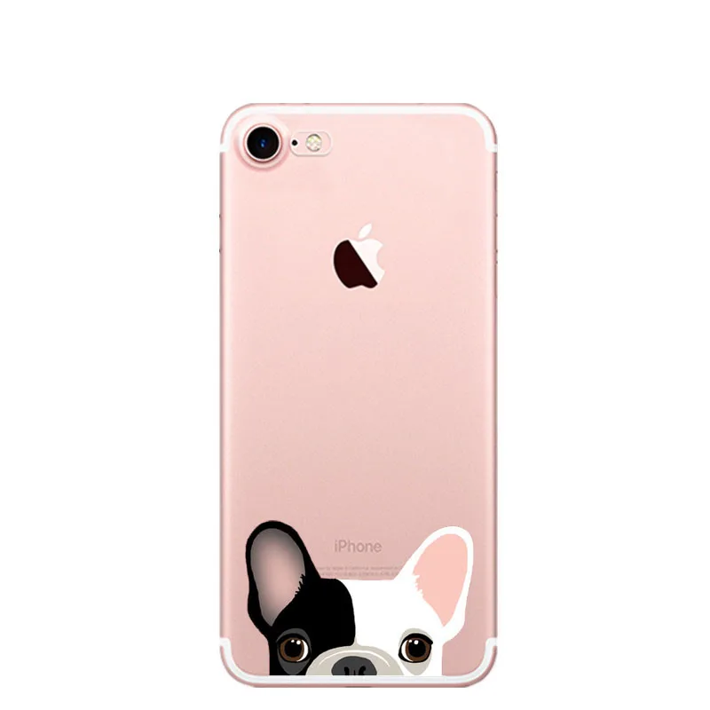 Cute Cartoon Animal Cat Dog BULLDOG Crystal Clear Soft TPU Phone Case For iPhone 7 7Plus 6 6s Plus 5 5S SE 8 8Plus X 10 Cover